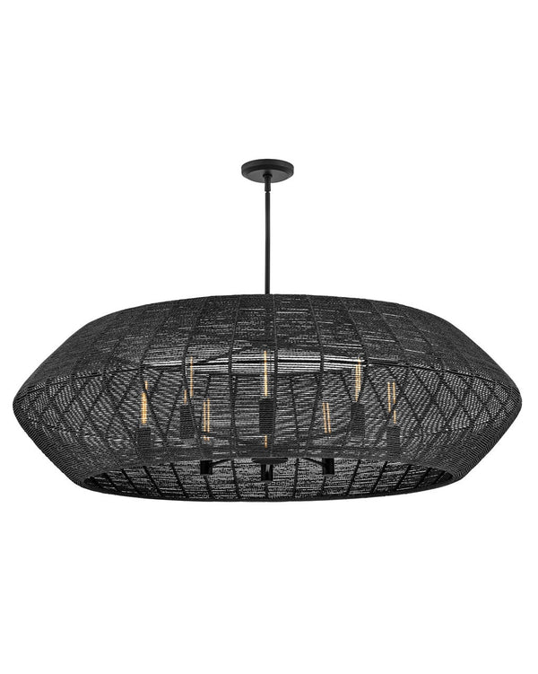 Luca 60" Eight Lights Extra Large Convertible Drum Chandelier, Black / Black Shade