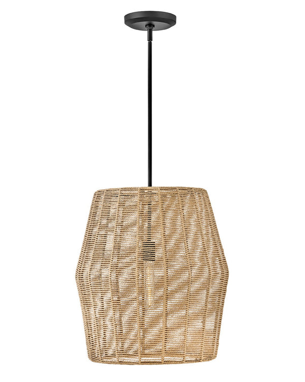 Luca 20" One Light Large Convertible Pendant, Black / Camel Shade