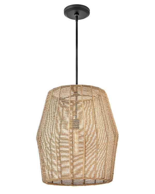 Luca 20" One Light Large Convertible Pendant, Black / Camel Shade