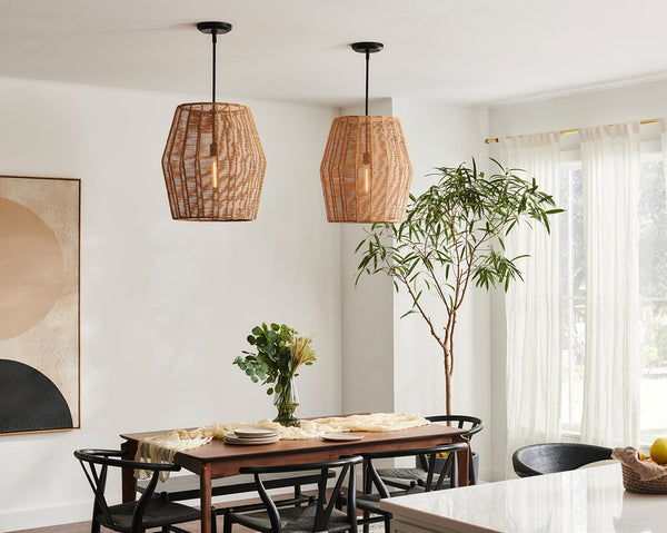 Luca 20" One Light Large Convertible Pendant, Black / Camel Shade