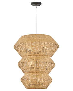 Luca 28" Ten Lights Double XL Multi Tier Chandelier, Black / Camel Shade