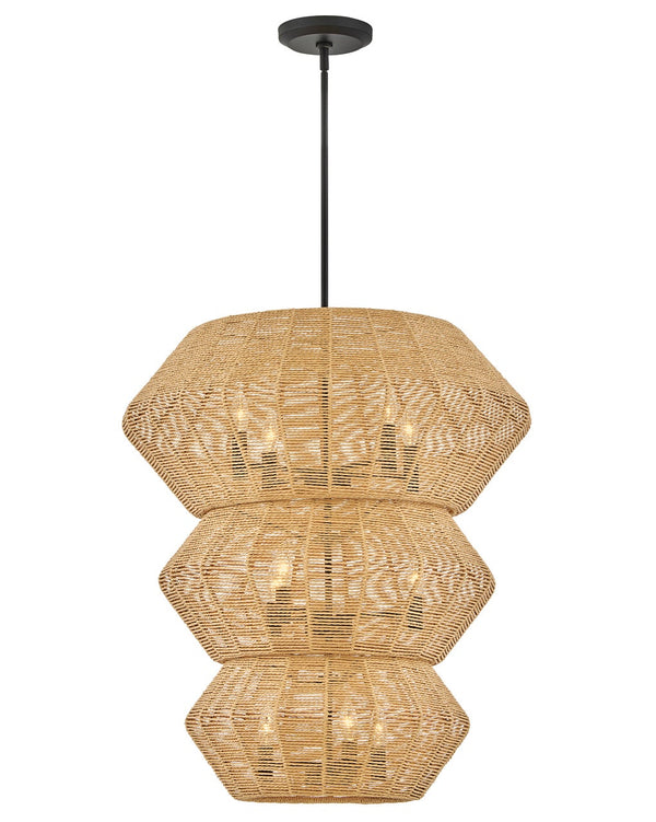 Luca 28" Ten Lights Double XL Multi Tier Chandelier, Black / Camel Shade