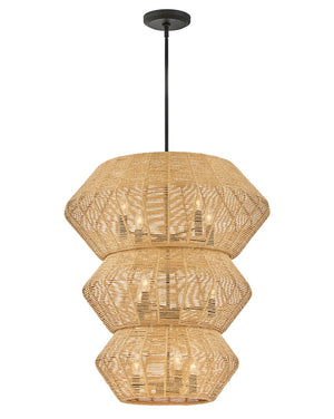 Luca 28" Ten Lights Double XL Multi Tier Chandelier, Black / Camel Shade