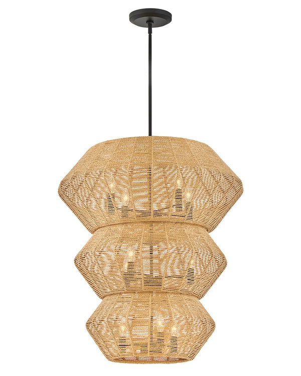 Luca 28" Ten Lights Double XL Multi Tier Chandelier, Black / Camel Shade