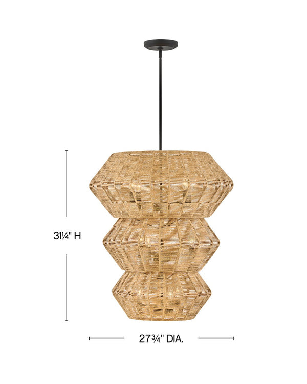 Luca 28" Ten Lights Double XL Multi Tier Chandelier, Black / Camel Shade