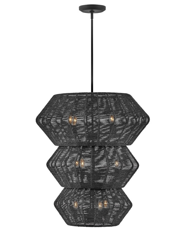 Luca 28" Ten Lights Double XL Multi Tier Chandelier, Black / Black Shade