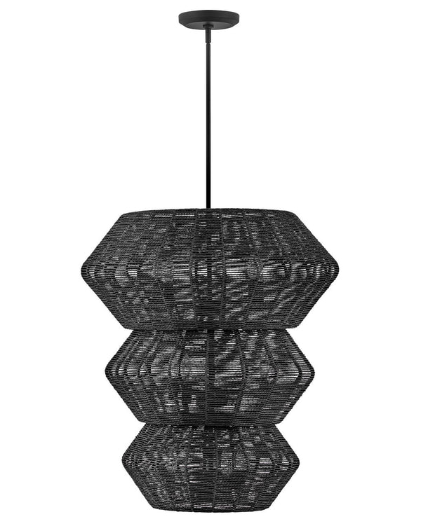 Luca 28" Ten Lights Double XL Multi Tier Chandelier, Black / Black Shade