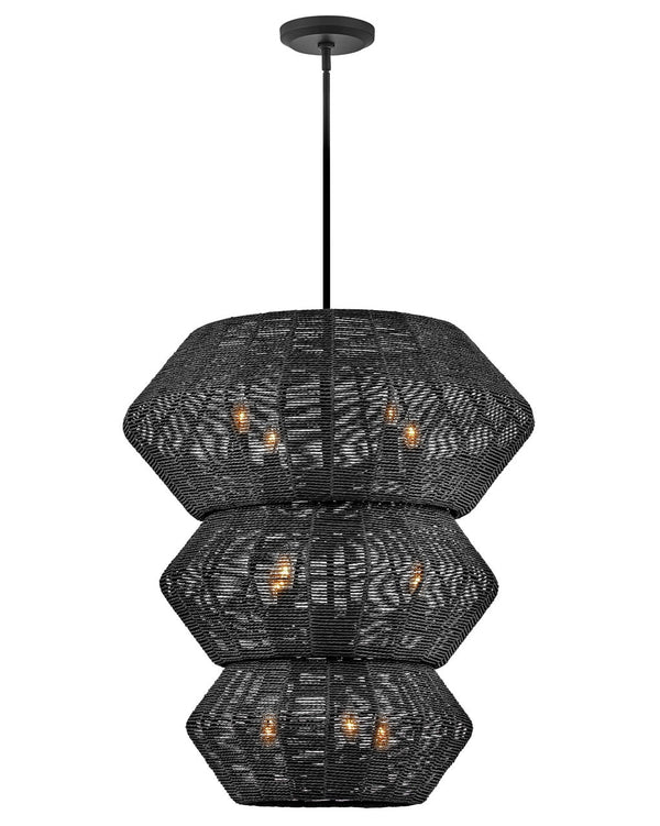 Luca 28" Ten Lights Double XL Multi Tier Chandelier, Black / Black Shade