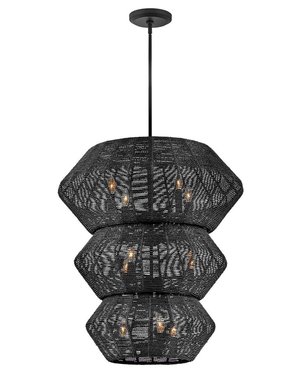 Luca 28" Ten Lights Double XL Multi Tier Chandelier, Black / Black Shade