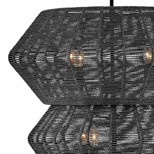 Luca 28" Ten Lights Double XL Multi Tier Chandelier, Black / Black Shade