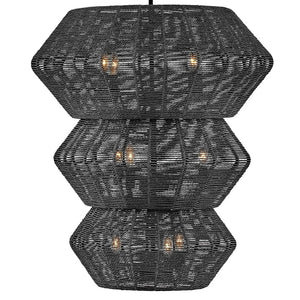 Luca 28" Ten Lights Double XL Multi Tier Chandelier, Black / Black Shade