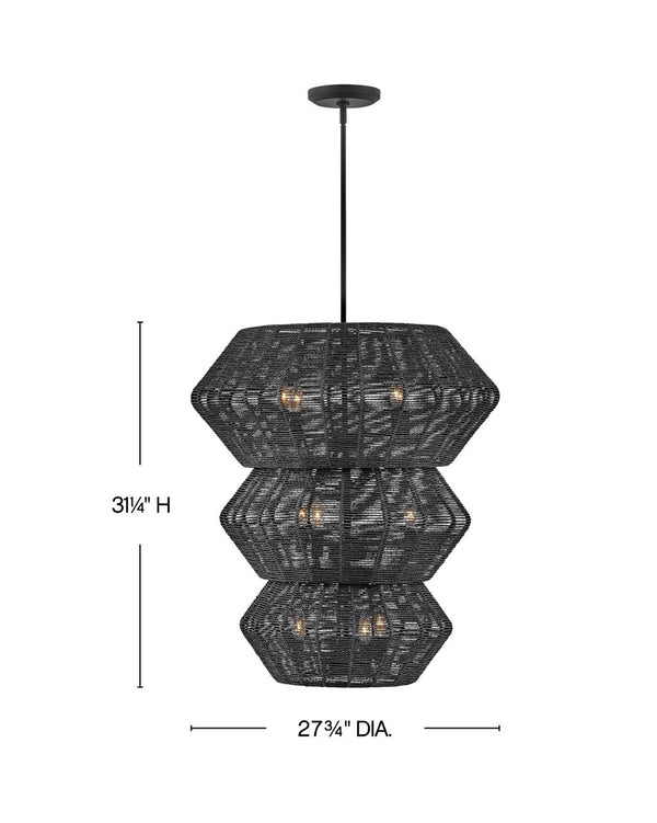 Luca 28" Ten Lights Double XL Multi Tier Chandelier, Black / Black Shade