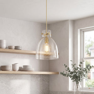 Foundry Glass Cloche 10" One Light Pendant, Champagne Bronze / Seedy Glass