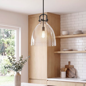 Foundry Glass Cloche 14" One Light Pendant, Matte Black / Clear Glass