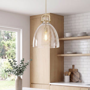 Foundry Glass Cloche 14" One Light Pendant, Champagne Bronze / Seedy Glass