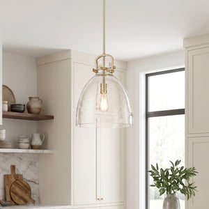 Foundry Glass Cloche 14" One Light Pendant, Champagne Bronze / Seedy Glass