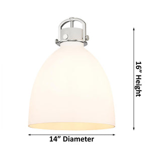 Foundry Glass Cloche 14" One Light Pendant, Satin Nickel / White Glass