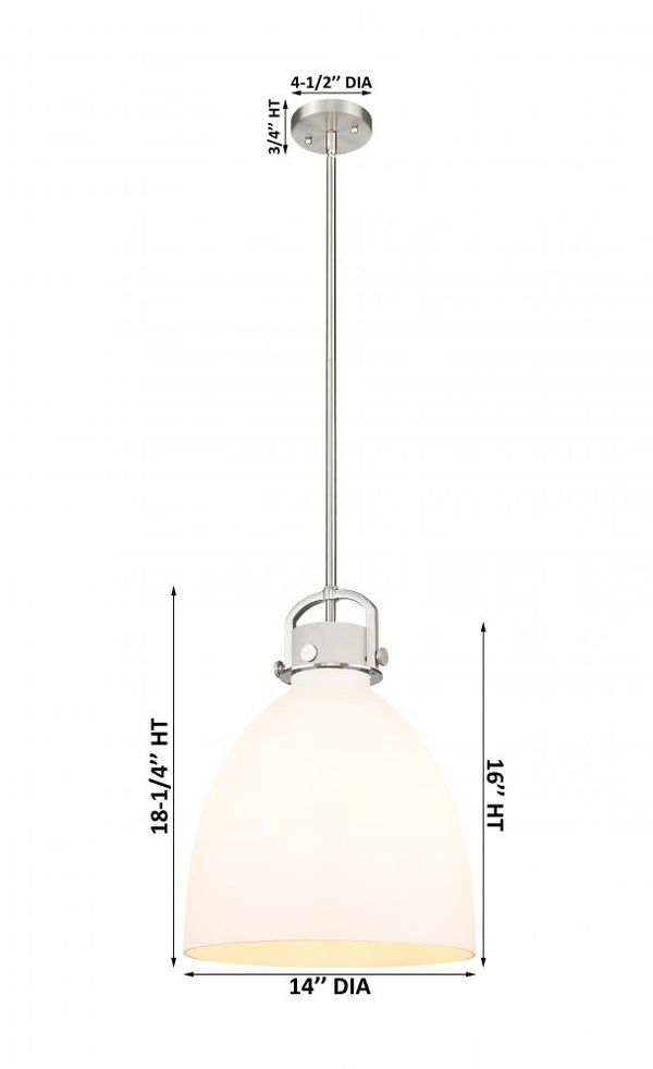 Foundry Glass Cloche 14" One Light Pendant, Satin Nickel / White Glass