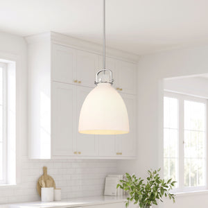 Foundry Glass Cloche 14" One Light Pendant, Satin Nickel / White Glass