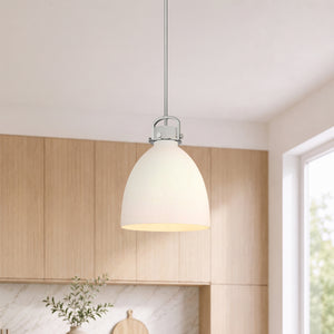 Foundry Glass Cloche 14" One Light Pendant, Satin Nickel / White Glass