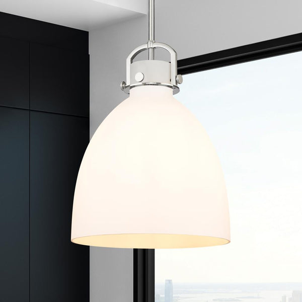 Foundry Glass Cloche 14" One Light Pendant, Satin Nickel / White Glass