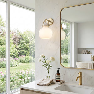 Foundry Glass Globe 8" One Light Sconce, Brushed Brass / White Glass