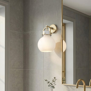 Foundry Glass Globe 8" One Light Sconce, Brushed Brass / White Glass