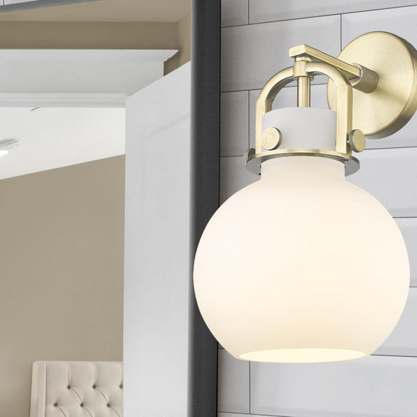 Foundry Glass Globe 8" One Light Sconce, Brushed Brass / White Glass
