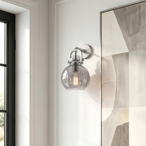 Foundry Glass Globe 8" One Light Sconce, Brushed Satin Nickel