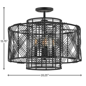 Nikko 20" Four Lights Large Convertible Pendant, Black