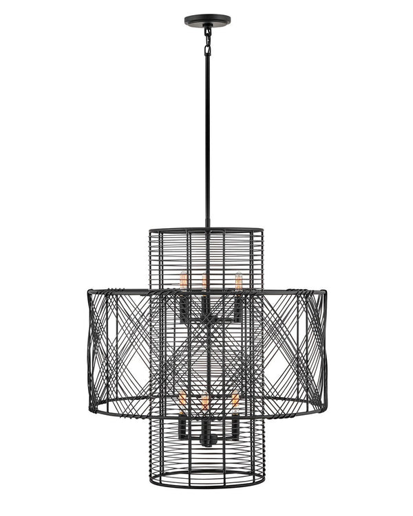 Nikko 26" Six Lights Medium Multi Tier Chandelier, Black