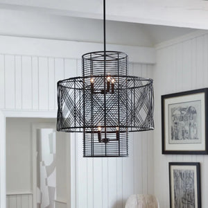 Nikko 26" Six Lights Medium Multi Tier Chandelier, Black