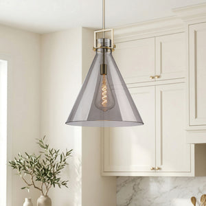 Foundry Glass Funnel 18" One Light Pendant, Champagne Bronze / Smoke Glass