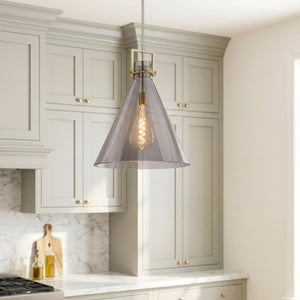 Foundry Glass Funnel 18" One Light Pendant, Champagne Bronze / Smoke Glass