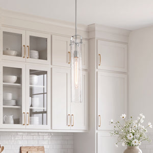 Marvelle 5" One Light Pendant, Satin Nickel / Seedy Shade
