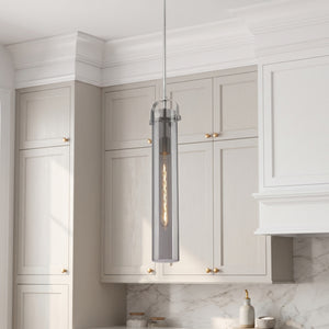 Marvelle 5" One Light Pendant, Satin Nickel / Light Smoke Shade