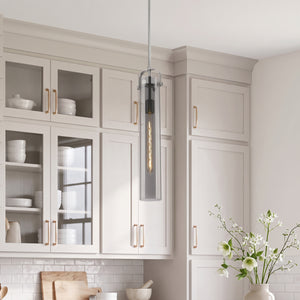 Marvelle 5" One Light Pendant, Satin Nickel / Light Smoke Shade