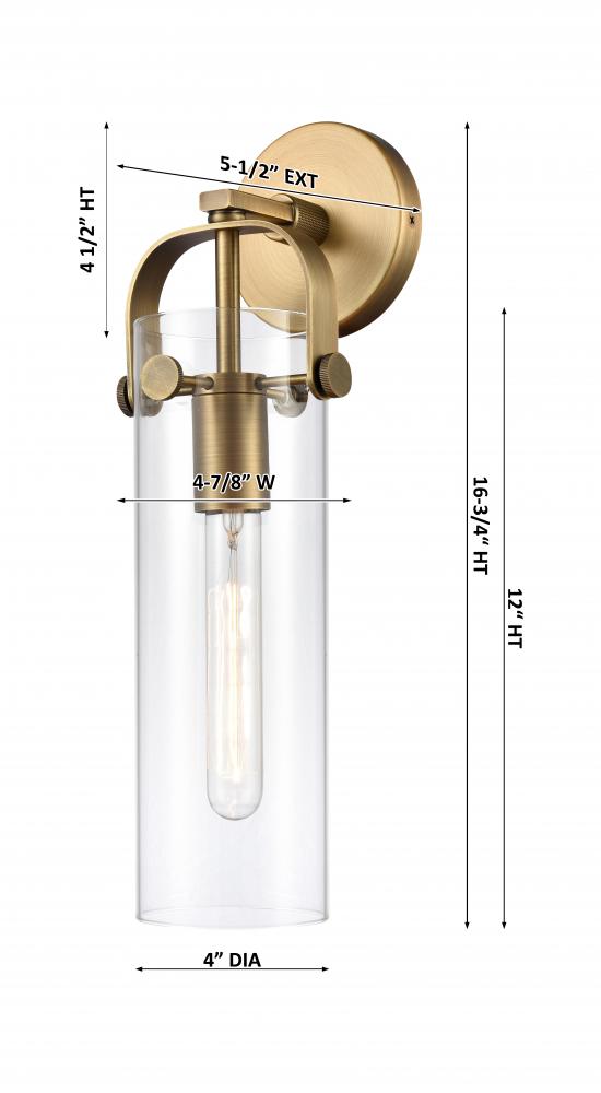 Marvelle 4" One Light Sconce, Brushed Brass / Clear Shade