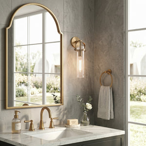 Marvelle 4" One Light Sconce, Brushed Brass / Clear Shade