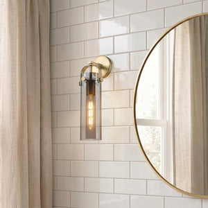 Marvelle 4" One Light Sconce, Brushed Brass / Light Smoke Shade