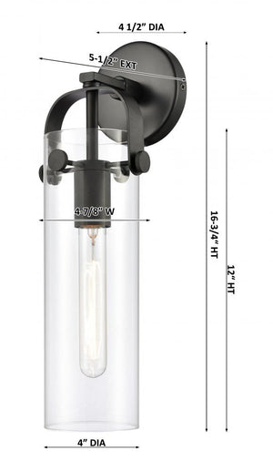 Marvelle 4" One Light Sconce, Matte Black / Clear Shade
