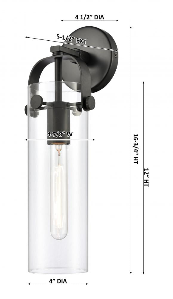 Marvelle 4" One Light Sconce, Matte Black / Clear Shade