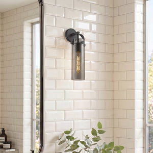 Marvelle 4" One Light Sconce, Matte Black / Light Smoke Shade