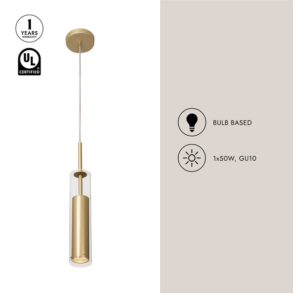 Branford 3" One-Light Pendant, Brushed Gold