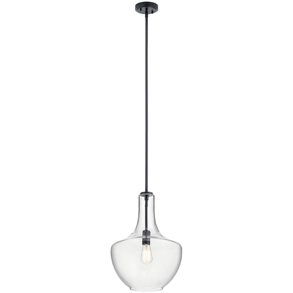 Vance 14" One Light Pendant, Clear Glass / Black
