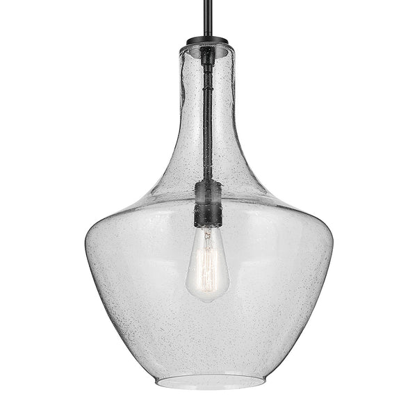 Vance 14" One Light Pendant, Clear Seeded Glass / Black