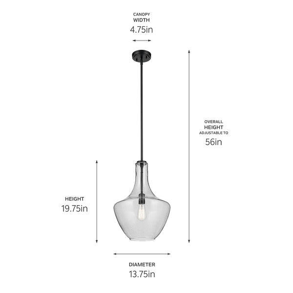 Vance 14" One Light Pendant, Clear Seeded Glass / Black