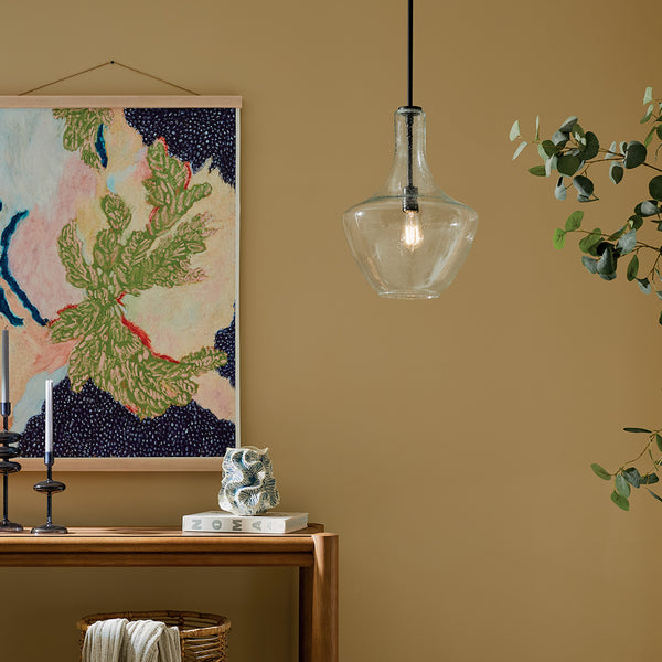 Vance 14" One Light Pendant, Clear Seeded Glass / Black