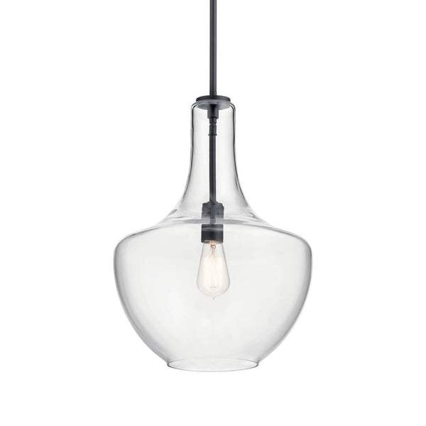 Vance 14" One Light Pendant, Clear Glass / Black