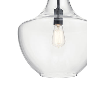 Vance 14" One Light Pendant, Clear Glass / Black